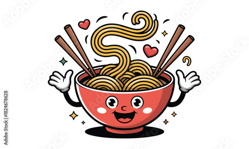 Cute Ramen Bowl Mascot Logo – Kawaii Noodles Character Illustration