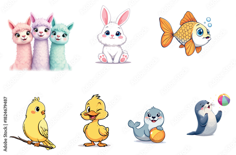 Naklejka premium Vsai cute cartoon animal characters set on white background