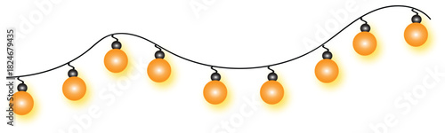 Vector Christmas lights. Christmas decorations with lamps, garlands, and 3D objects on a transparent background. Festive design.  Christmas garland PNG. Christmas light PNG.