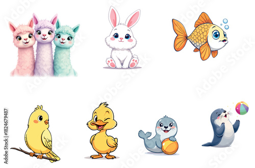 Vsai cute cartoon animal characters set on white background