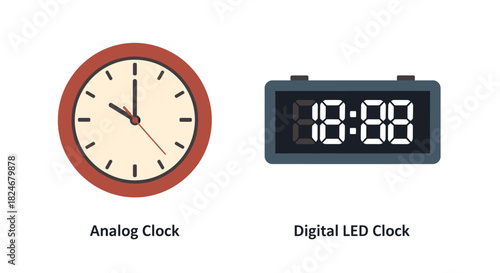Comparison of timekeeping an analog clock beside a digital led clock