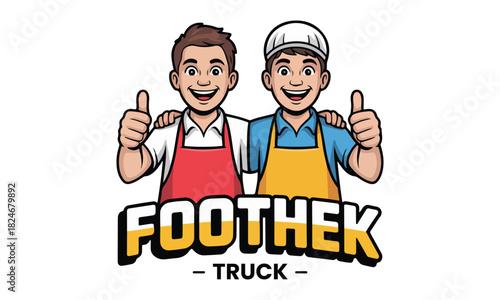 Brothers Food Truck Mascot Logo – Twin Chef Characters Illustration