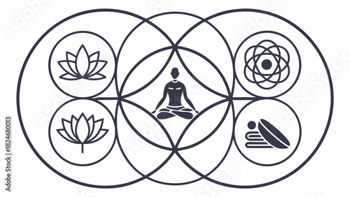 “Massage therapy symbols, relaxation icon set, thin stroke vector, geometric shapes, clean professional SVG outline pack”