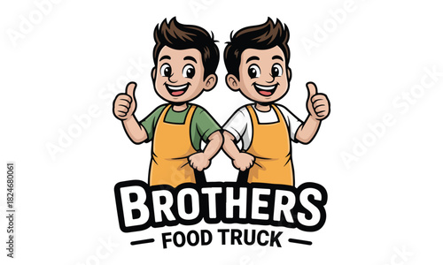 Brothers Food Truck Mascot Logo – Twin Chef Characters Illustration