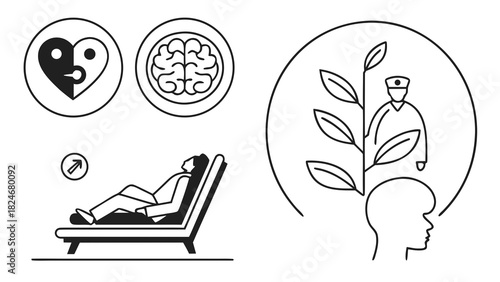“Massage therapy symbols, relaxation icon set, thin stroke vector, geometric shapes, clean professional SVG outline pack”