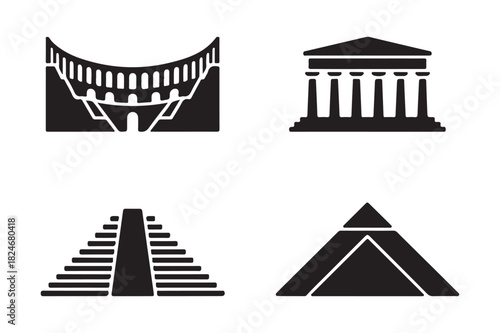 Collection of iconic ancient architectural silhouettes
