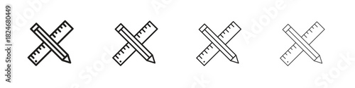 Pencil and ruler icon. Simple outline style pack on white background. Suitable for Graphic designs