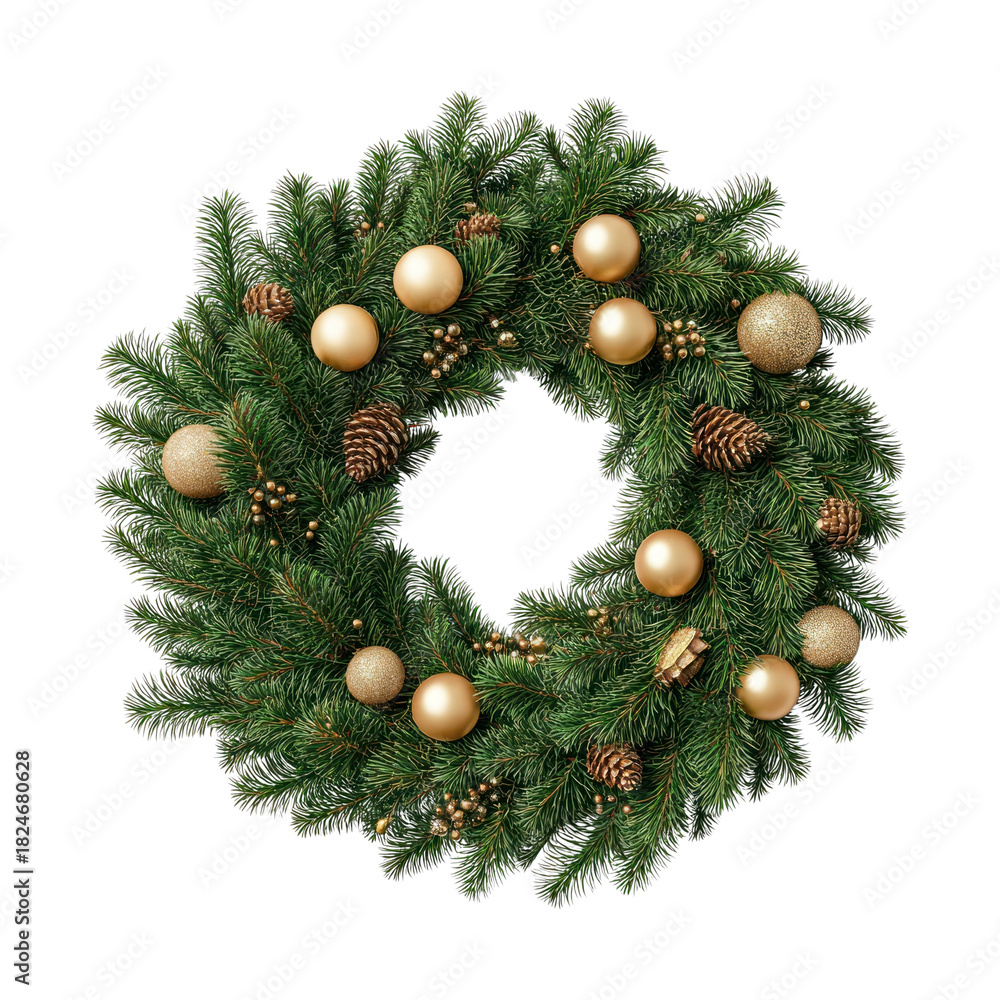 Naklejka premium PNG Festive evergreen wreath with ornaments.