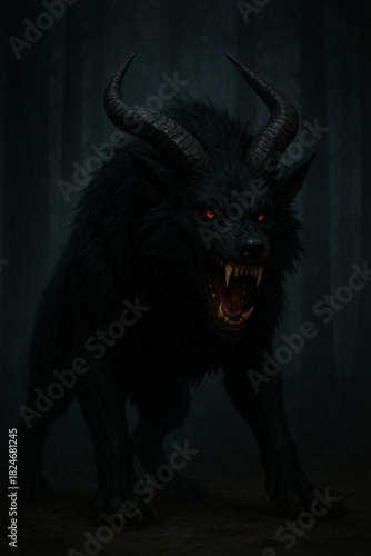 Horned Black Wolf Snarl