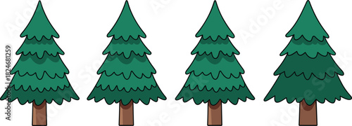 Pine, tree, cartoon, vector, forest, nature, evergreen, Christmas, illustration, flat, design, green, plant, woodland, icon, isolated, graphic, background, scenery, landscape
