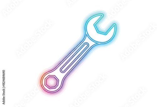 Vibrant neon wrench illustration for modern industrial design projects, perfect for technology or repair themes with a futuristic edge