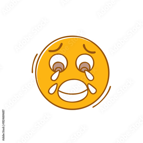 A yellow emoji with tears streaming from its eyes, representing sadness and distress. The emoticon's mouth is open in a grimace.