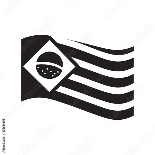 A monochrome flag waving proudly, with its symbolic elements clearly visible