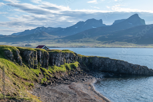 fiord Borgarfjordur Bakkagerdi town and sea in Iceland