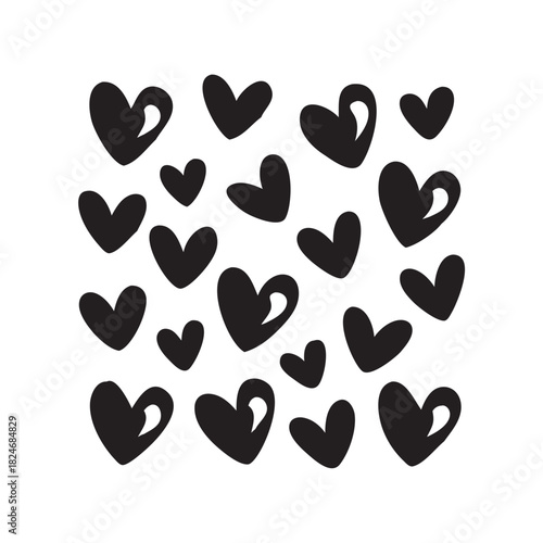 A collection of lovely black heart shapes scattered about, perfect for expressing affection and warmth. These heart designs have been beautifully illustrated