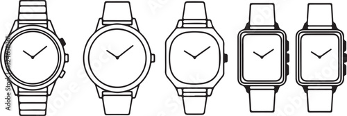 Outline Illustrations of Various Wristwatches vector