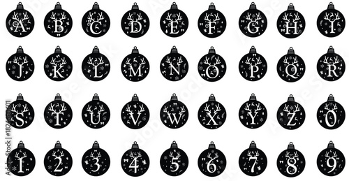 Christmas Ornament SVG Bundle | Alphabet Letters A–Z + Numbers 0–9 | Cricut & Silhouette Cut Files