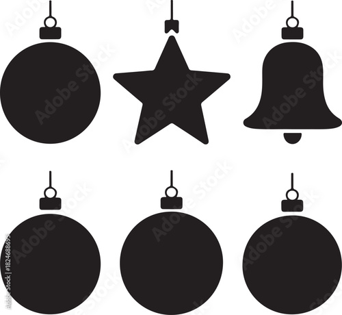 Black and white Christmas decoration ornament bell star and baubles set