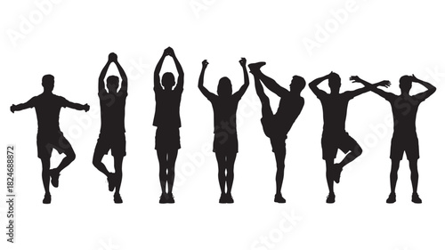 Set of yoga pose silhouettes vector illustration of people in various positions isolated on white background for fitness and wellness concepts
