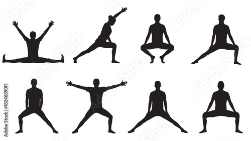 Set of yoga pose silhouettes simple vector exercise icons for fitness and wellness isolated on white background