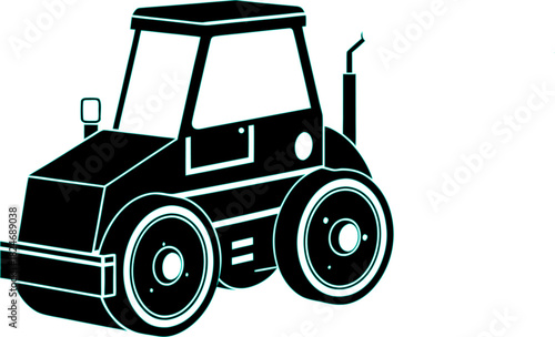 Black silhouette of a road roller on a white background