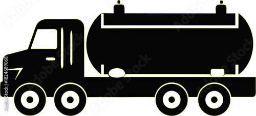 Black silhouette of an oil tanker truck graphic