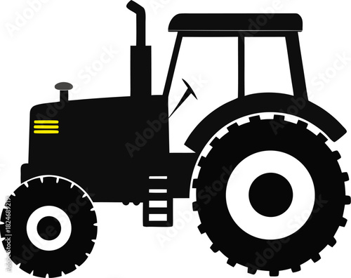 Classic farm tractor silhouette isolated on white background