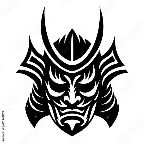 Black & white vector silhouette of Samurai Mask  on white background