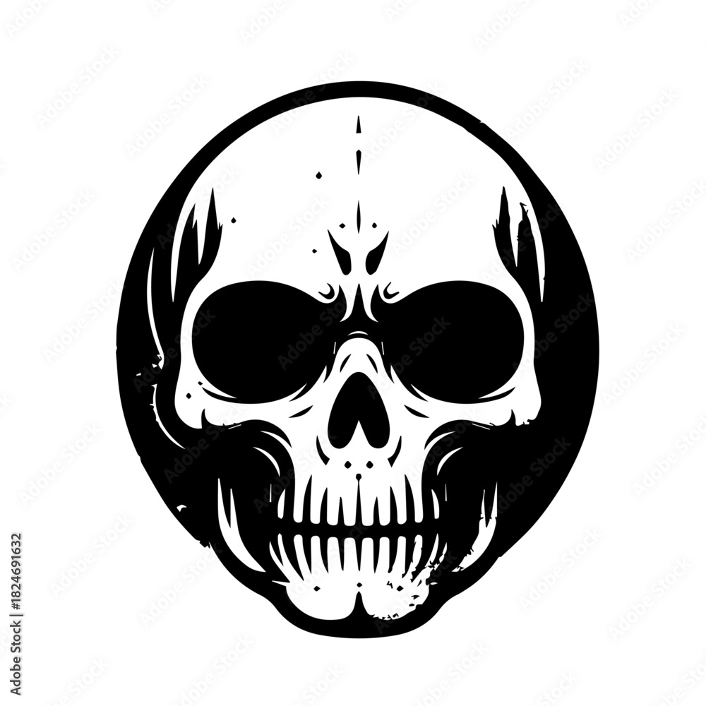 Fototapeta premium Black & white vector silhouette of Horror Skull Mask on white background