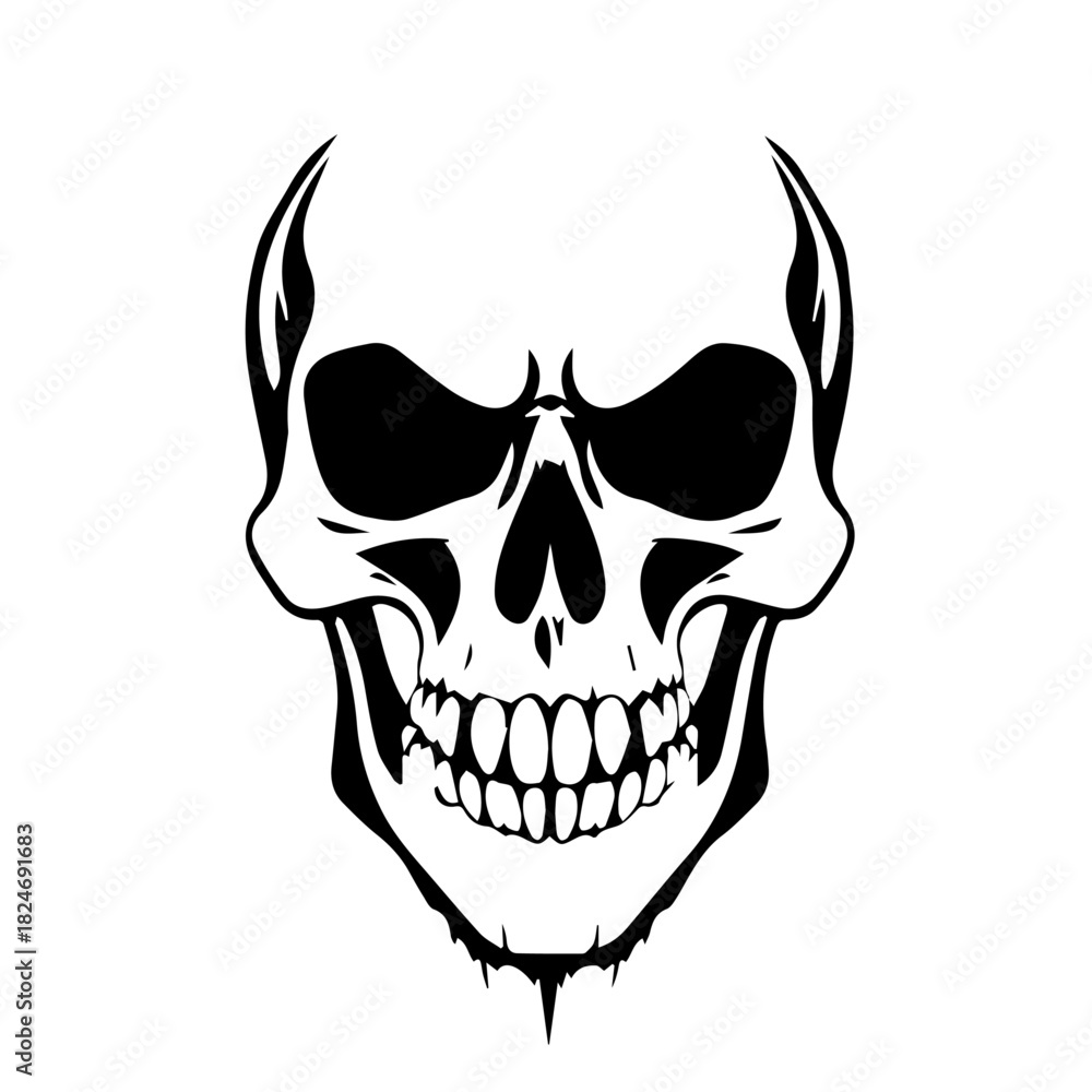 Obraz premium Black & white vector silhouette of Horror Skull Mask on white background