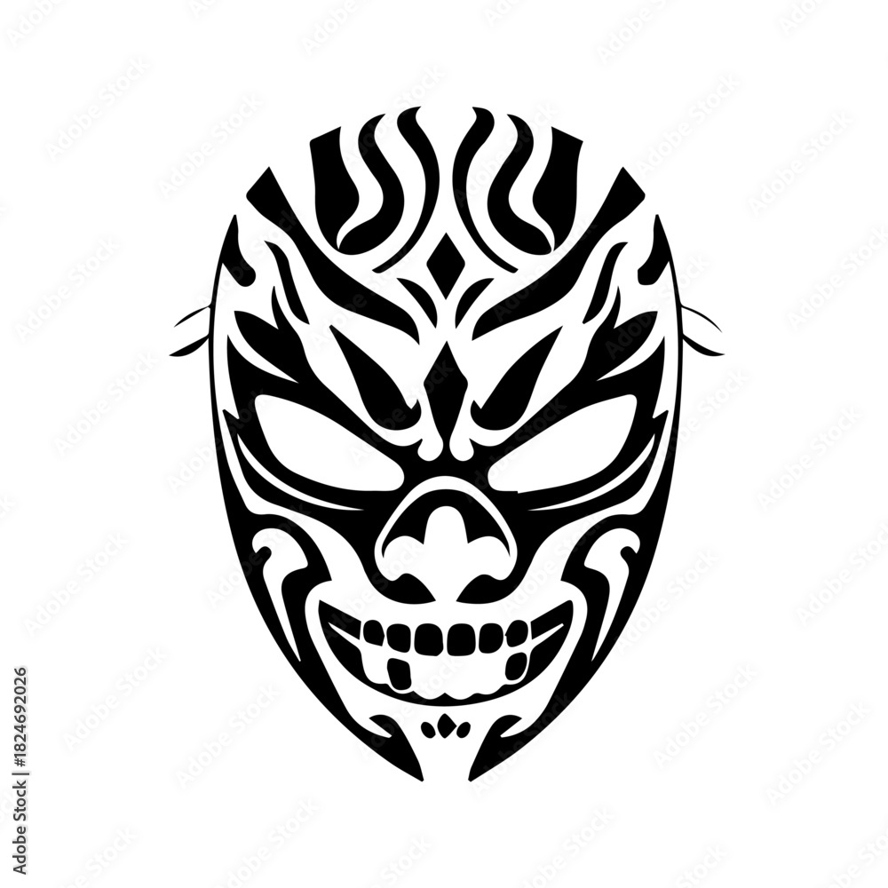 Fototapeta premium Black & white vector silhouette of Wrestling Luchador Mask on white background