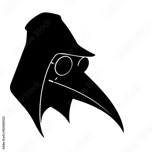 Black & white vector silhouette of Plague Doctor Mask on white background