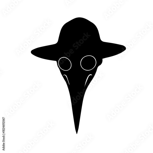 Black & white vector silhouette of Plague Doctor Mask on white background