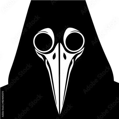 Black & white vector silhouette of Plague Doctor Mask on white background