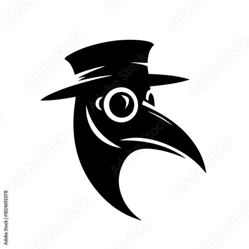 Black & white vector silhouette of Plague Doctor Mask on white background
