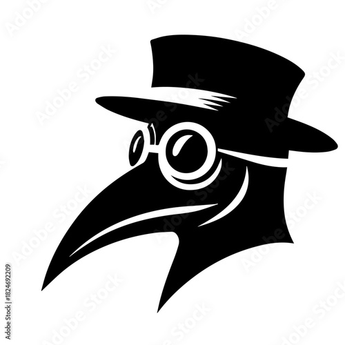 Black & white vector silhouette of Plague Doctor Mask on white background