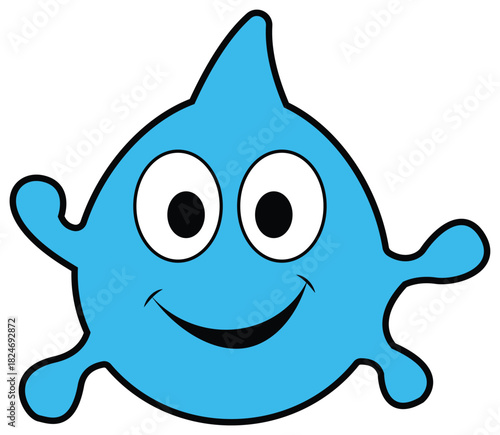 Friendly blue cartoon character smiling, playful mascot illustration for children