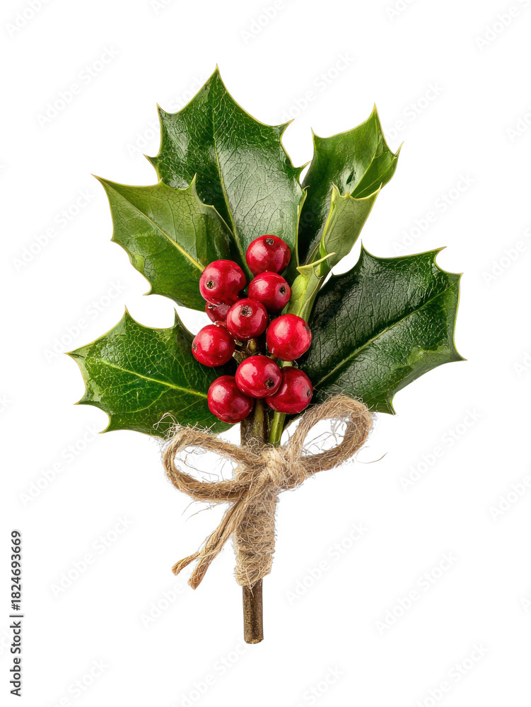 Fototapeta premium PNG Festive holly with red berries.
