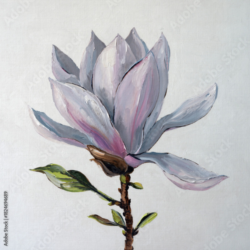 Stunning HandPainted Magnolia Flower Art Delicate Petals, Branch, Leaves, Floral Artwork, Elegant Blossom Painting.