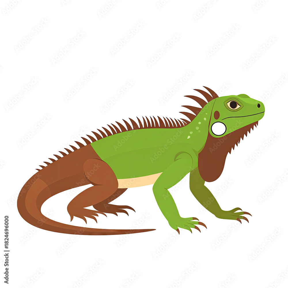 Fototapeta premium Green Iguana Reptile Animal Illustration Standing Side View.