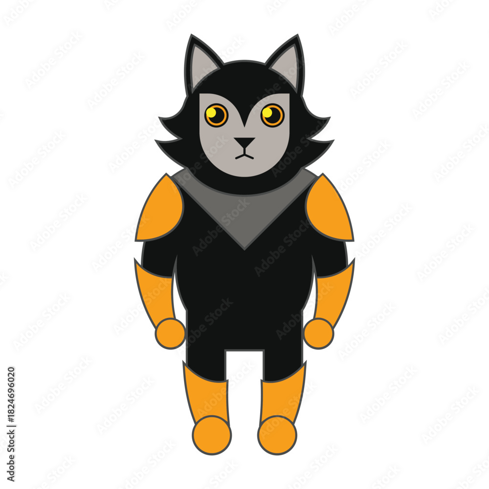 Obraz premium Stylized black and gray wolf character with bright orange armor elements vector