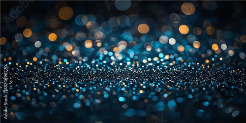 Bright glowing blue water drops on glass with holiday light bokeh pattern design