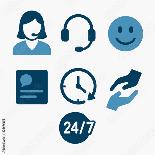 Customer Support, Helpline, Communication & Service Icons
