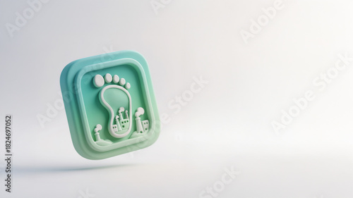 Abstract Icon of Carbon Footprint  in Minimalist Soft Neumorphic 3D Design	