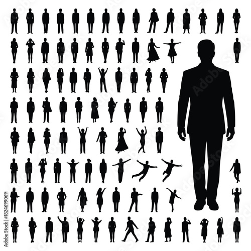 Diverse group of people in silhouette with a prominent businessman