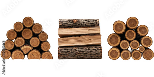 Firewood Logs Stacked Woodpile Preparation for Winter Season Rustic Fireplace Fuel Natural on transparent background