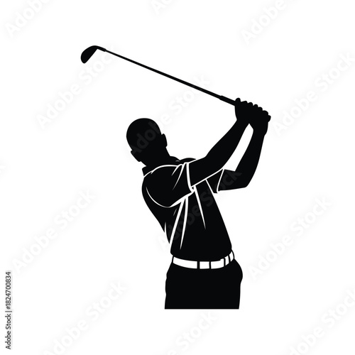 Silhouette of a golfer swinging a club during a game
