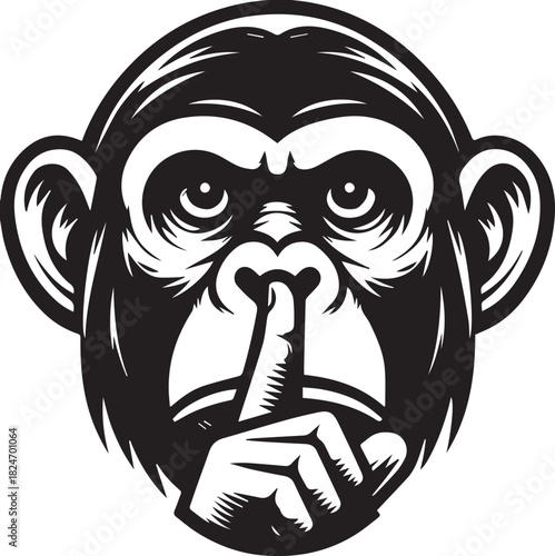 Monkey Shushing Vector Graphic of a Chimpanzee Asking for Silence