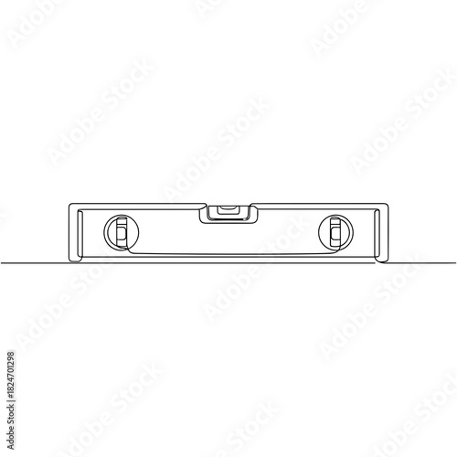 Continuous one line drawing of builder's spirit level, minimalist black and white style, construction and precision concept with copy space