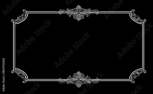 Ornate Vintage Decorative Frame with Elegant Scrollwork Design on Black Background. Classic Baroque Style Border Element.